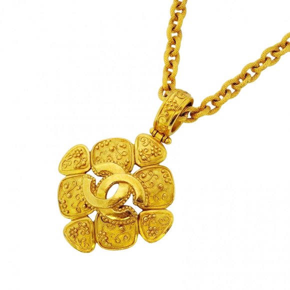 Chanel Necklace Coco Mark Diamond Shape GP Plated Gold Ladies